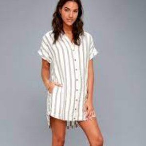 Lulus Skipper White and Grey Striped Shirt Dress